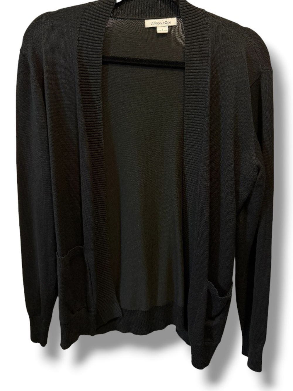 Allison + Zoe Women’s Black Open-Front Cardigan Sweater w Pockets & Ribbed Trim